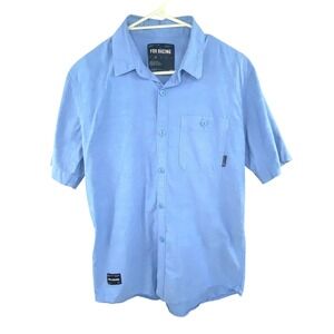Fox Racing Mens Button Down Shirt Size Medium Blue Short Sleeve Casual Moto